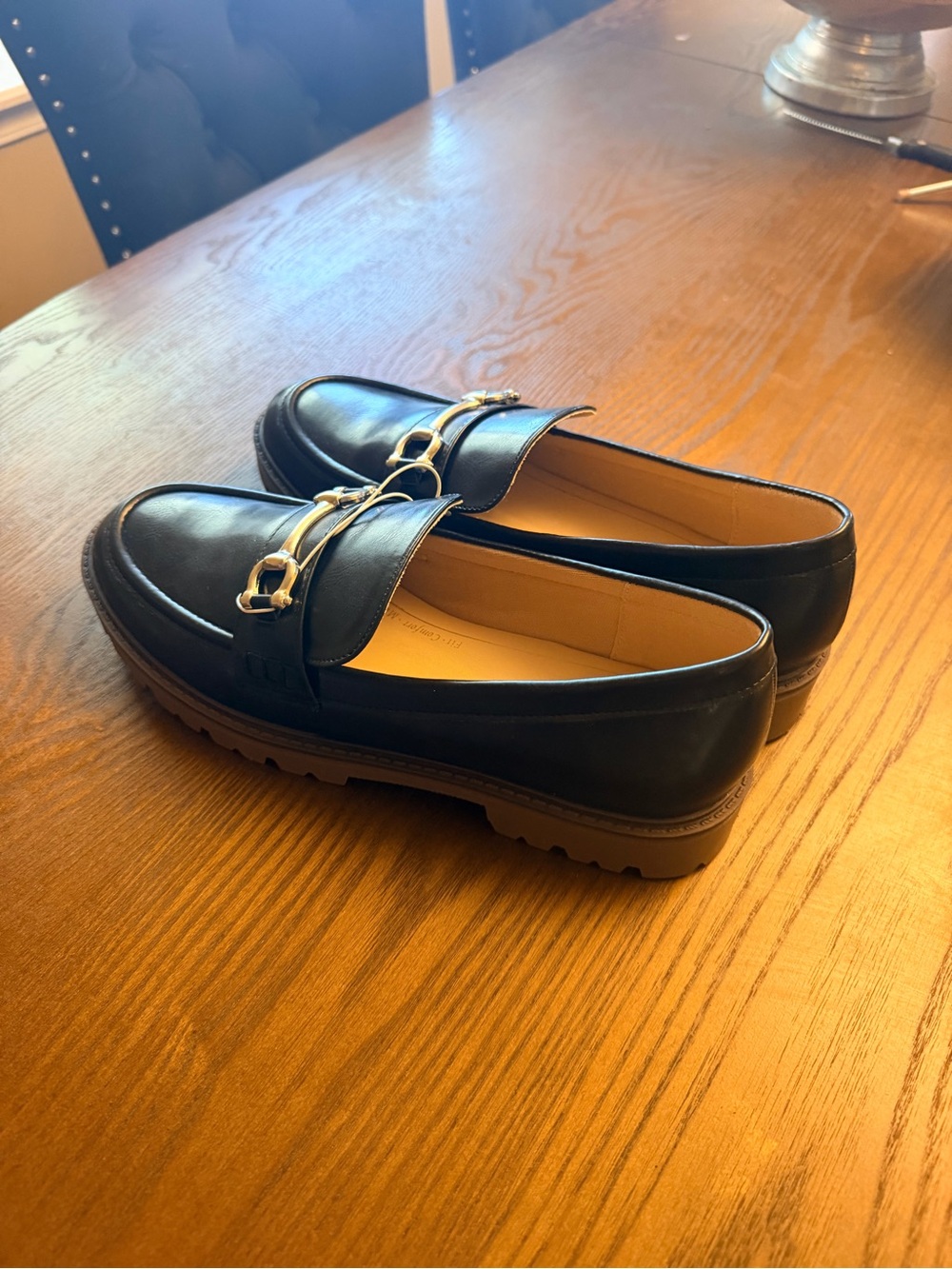 Journee Collection Black Loafers with Gold Buckle